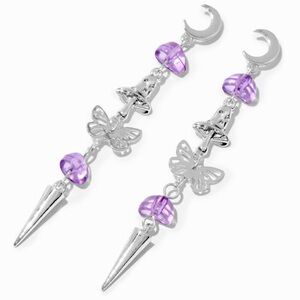 Purple Mushroom Silver-Tone Butterfly 3" Drop Earrings - NWT